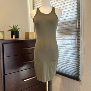 Woman's Stretchy Green Ribbed Tank Dress. Size M